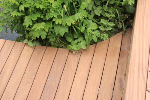 Terrasse en bois de charme sur un tang