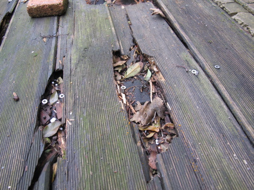 Terrasse en pin qui a pourri